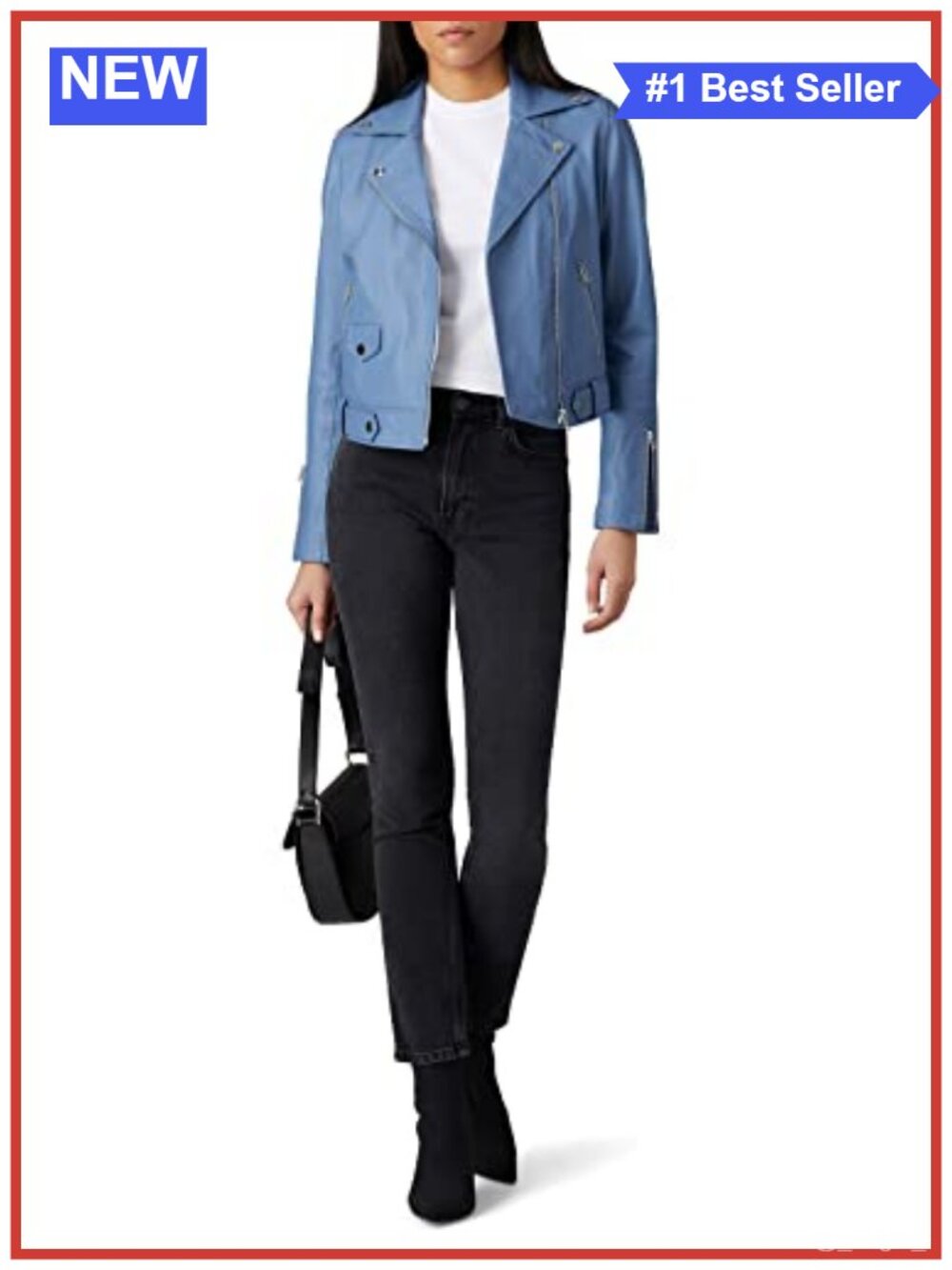 Classic Leather Moto Jacket Long Sleeve Fitted Band Collar Biker Style